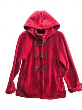 West Marine Anchor Peacoat 2 Red Fleece Toggle Hooded Jacket Size Large